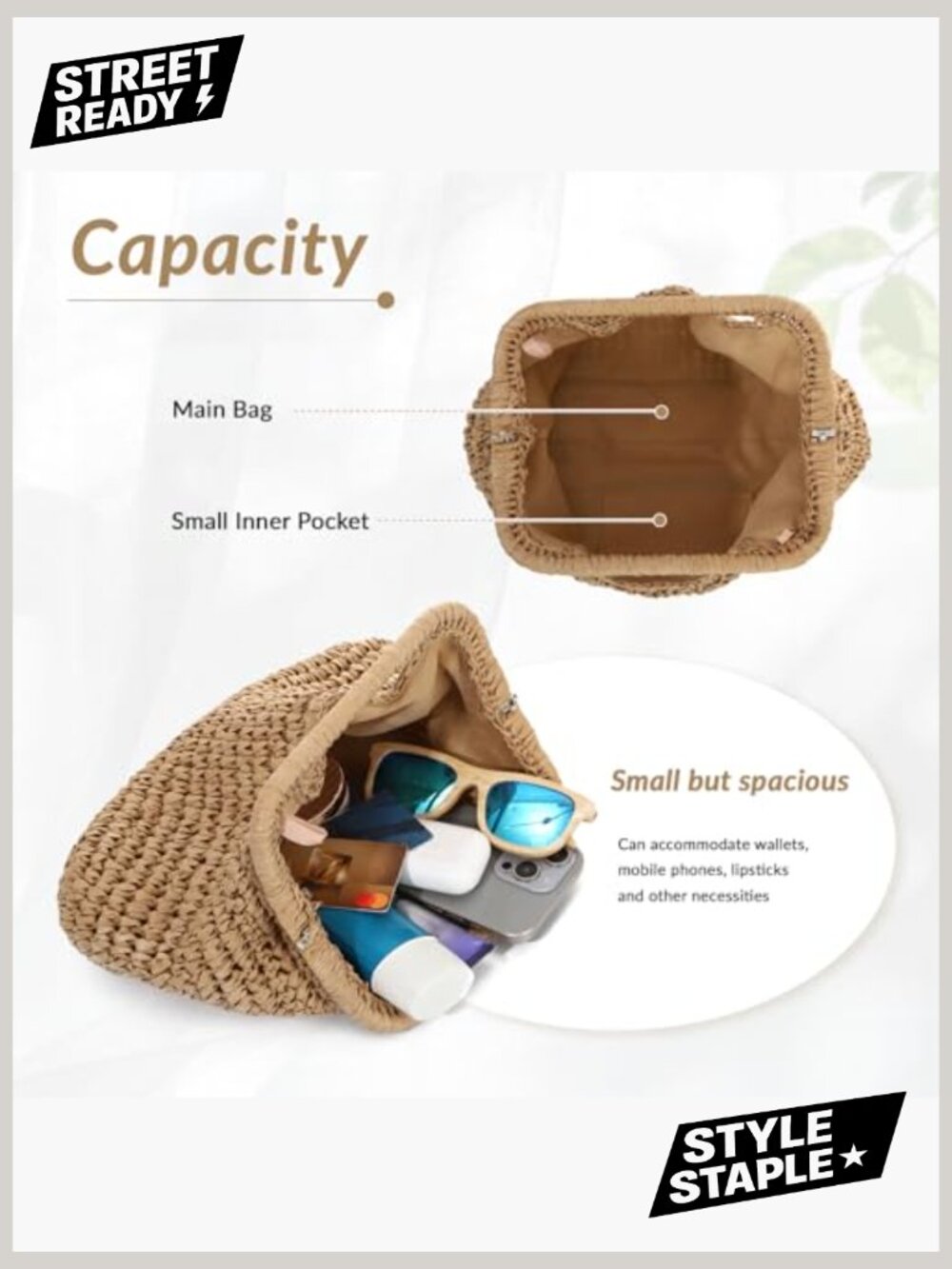 Woven Straw Dumpling Clutch Bag for Women Summer Beach - Picture 6 of 7